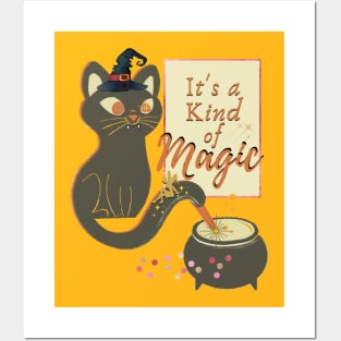 Halloween Wizard Black Cat Posters and Art